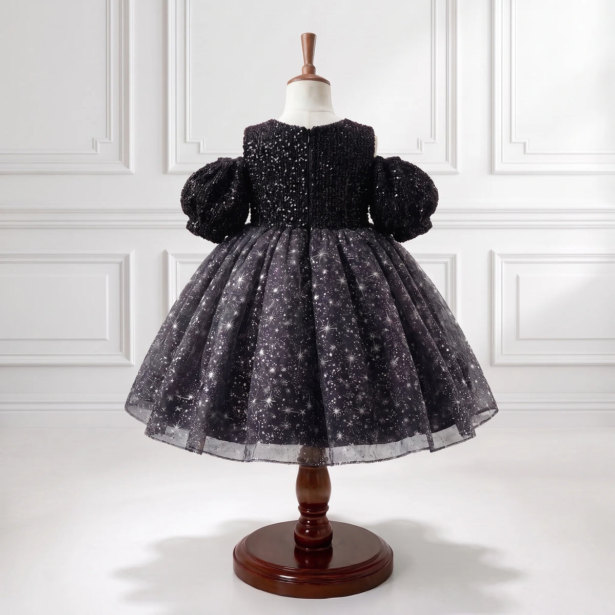 Girls Black Star Sequin Party Dress