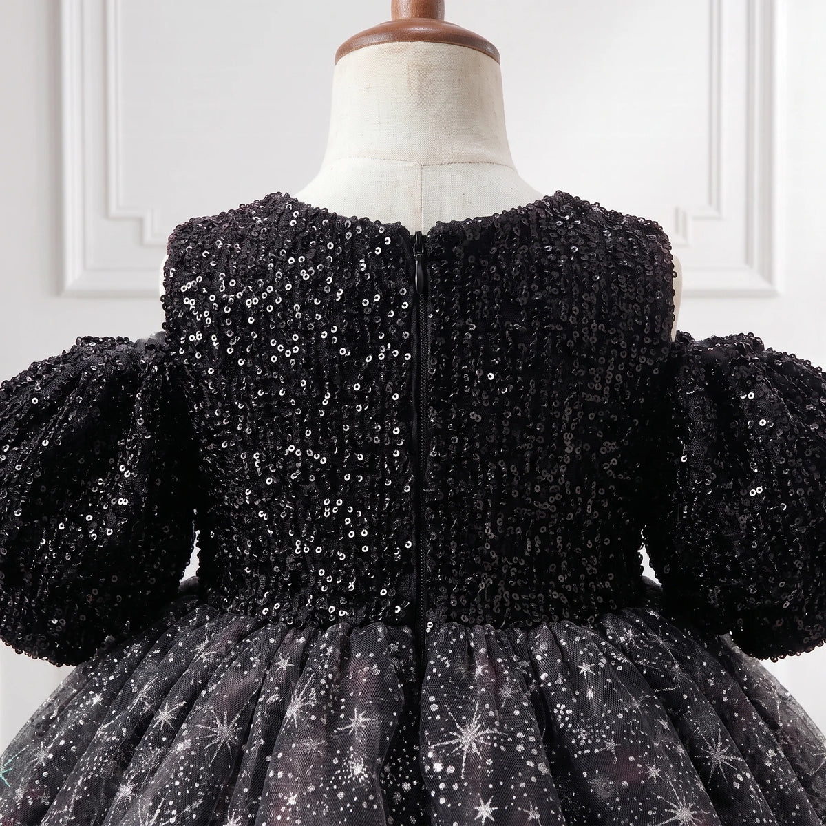Girls Black Star Sequin Party Dress