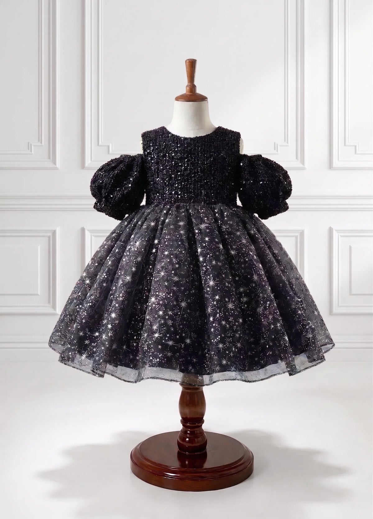 Girls Black Star Sequin Party Dress
