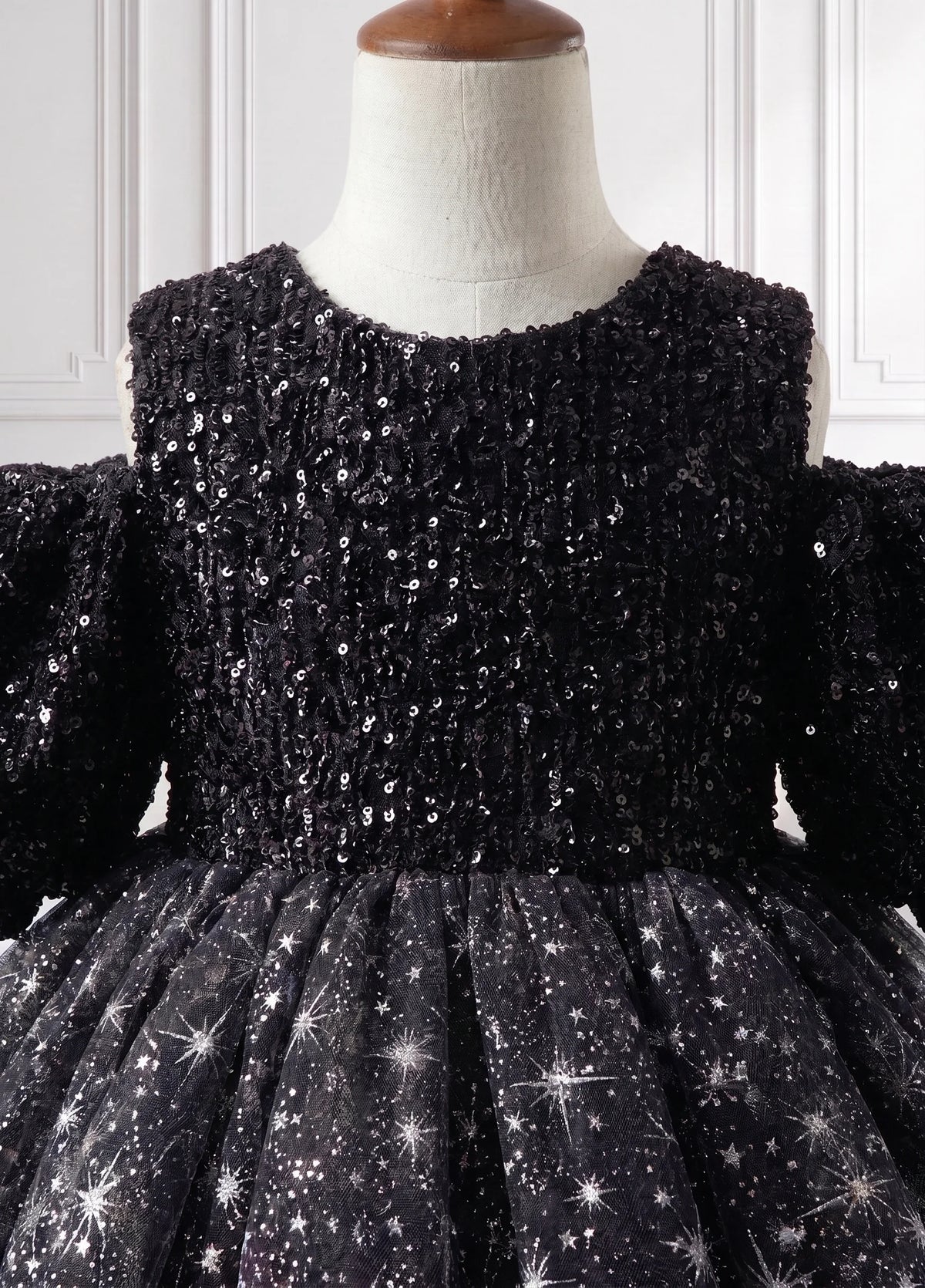 Girls Black Star Sequin Party Dress