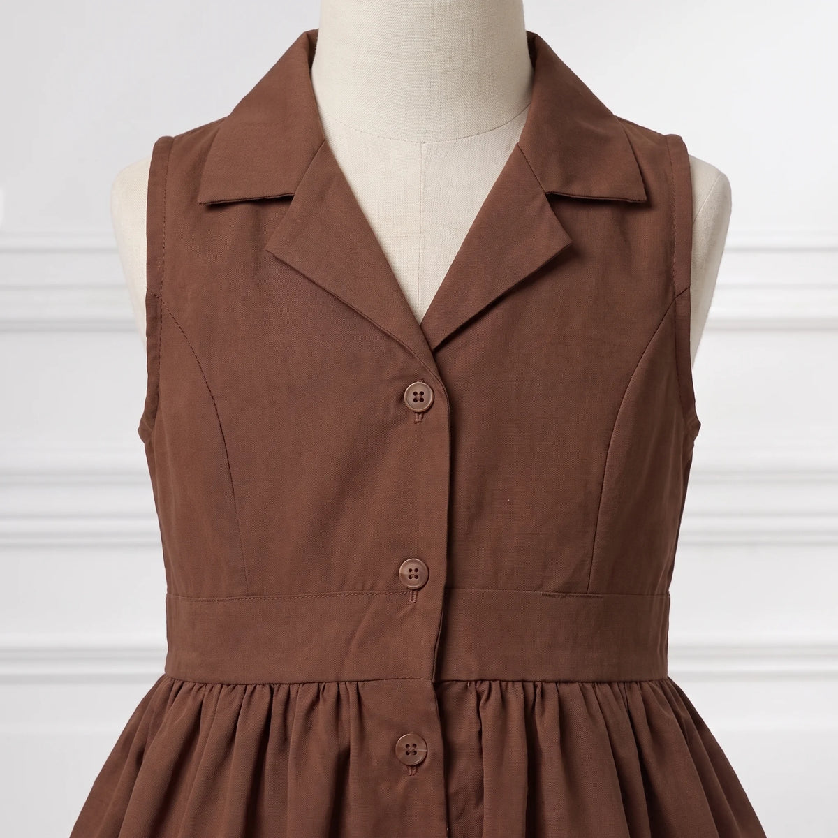 Classic Brown Shirt-Collar Lawn Flare Dress