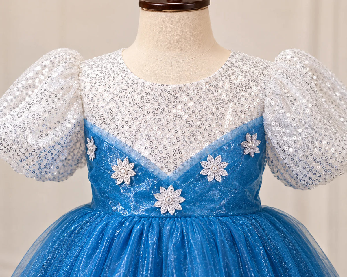 Girls Blue Sequin & Tulle Party Dress