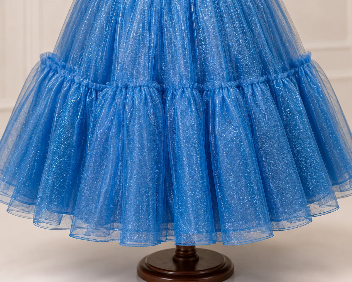 Girls Blue Sequin & Tulle Party Dress