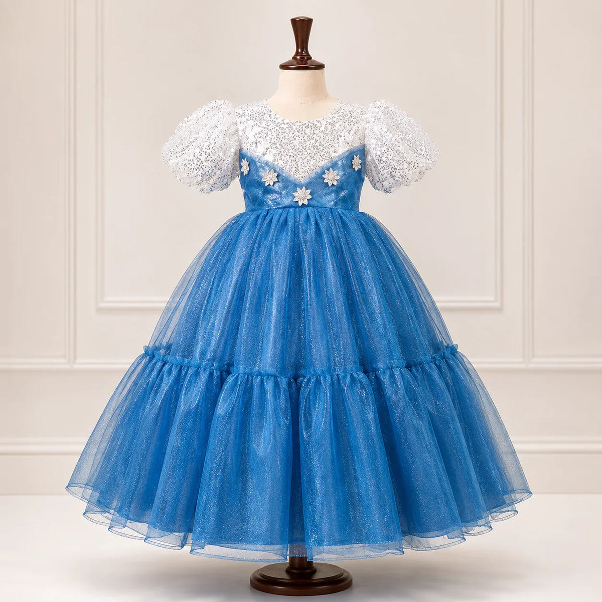 Girls Blue Sequin & Tulle Party Dress
