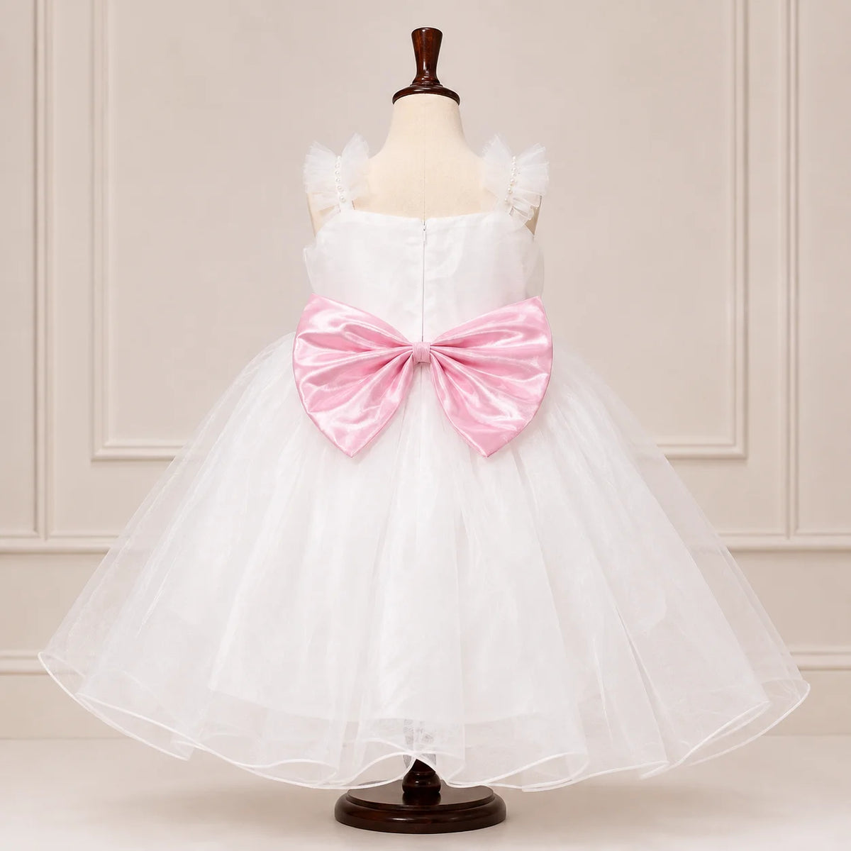 Girls White & Pink Bow Party Dress