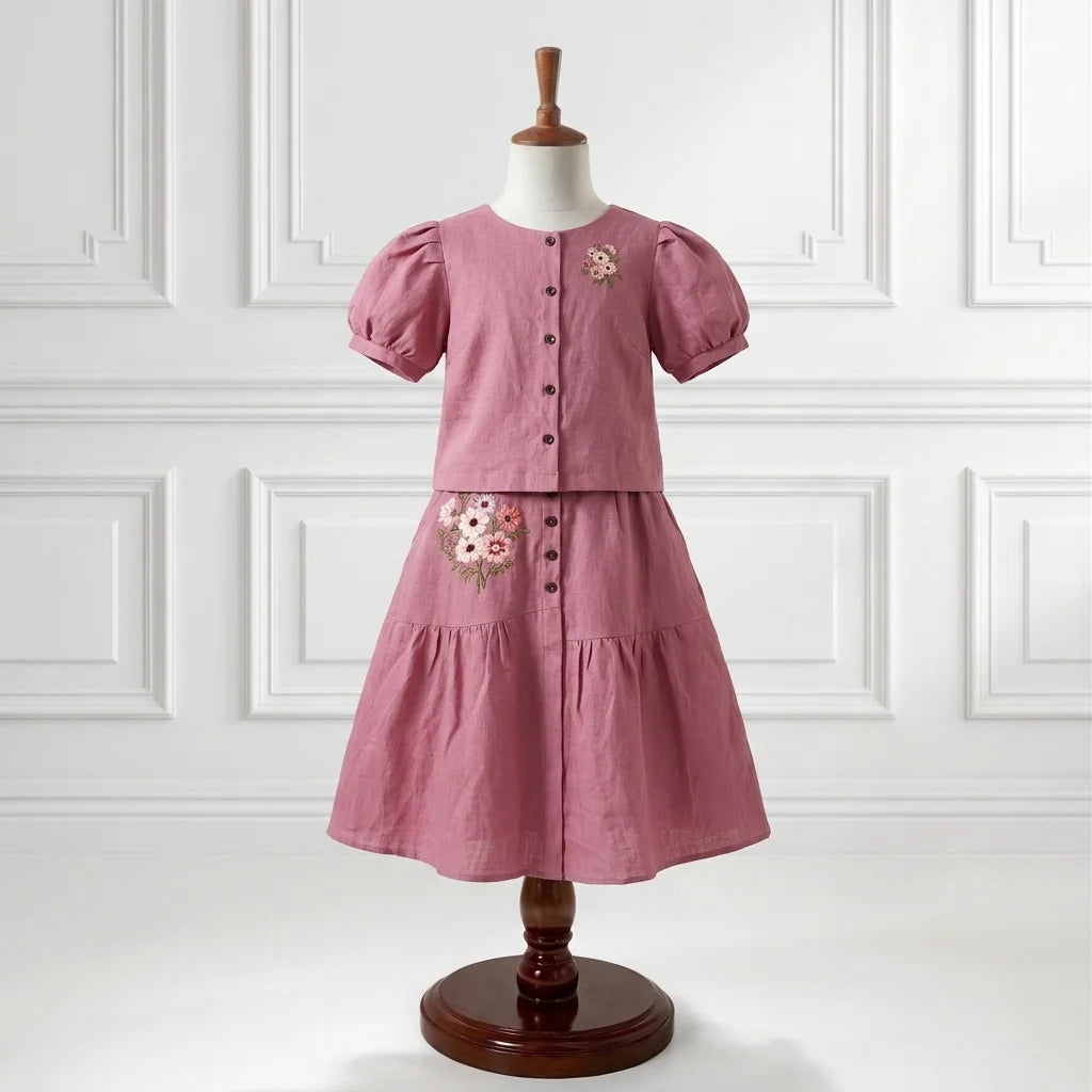 Dusty Rose Embroidered Two-Piece Cotton Set