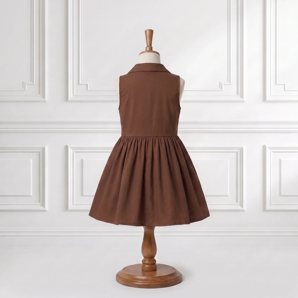 Classic Brown Shirt-Collar Lawn Flare Dress