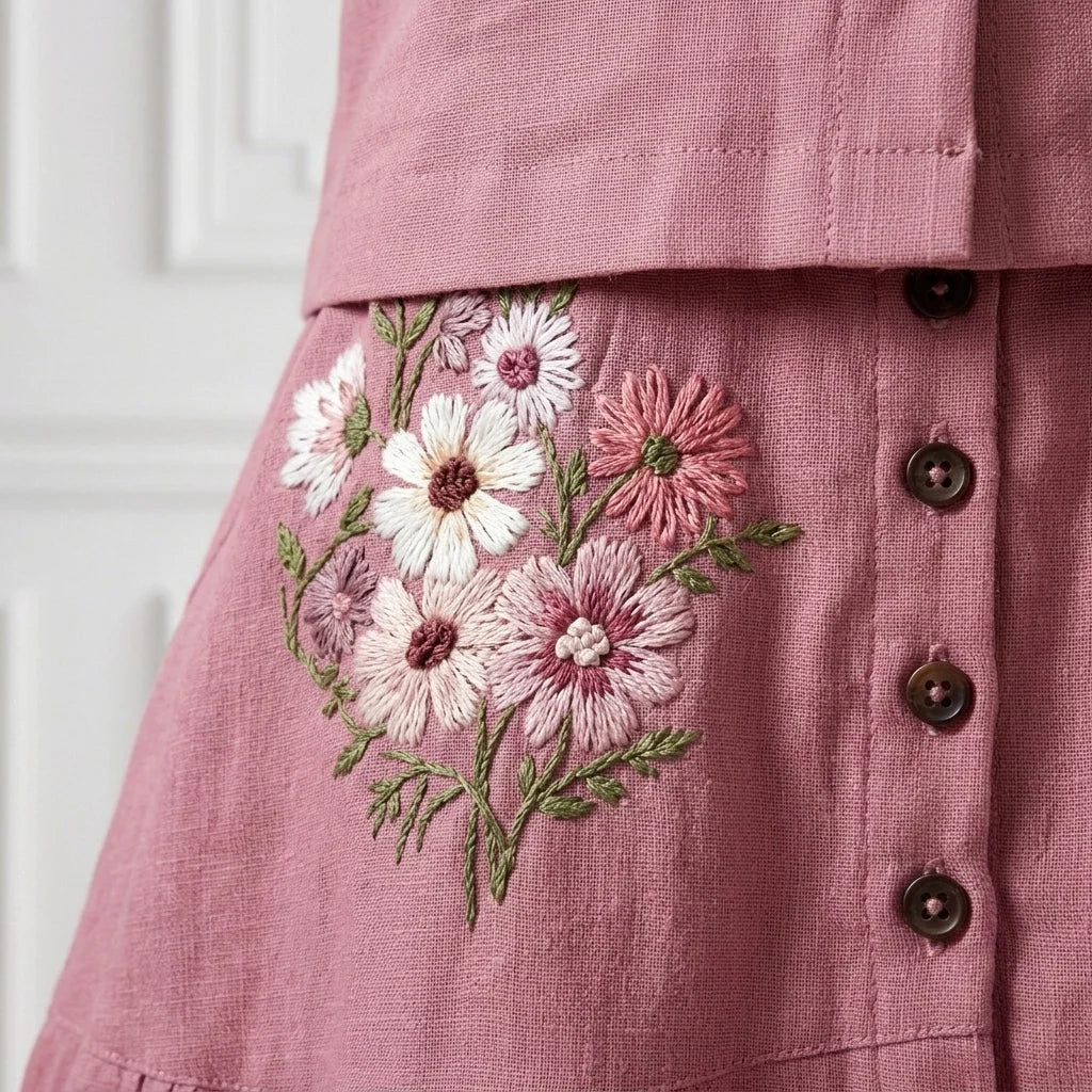 Dusty Rose Embroidered Two-Piece Cotton Set