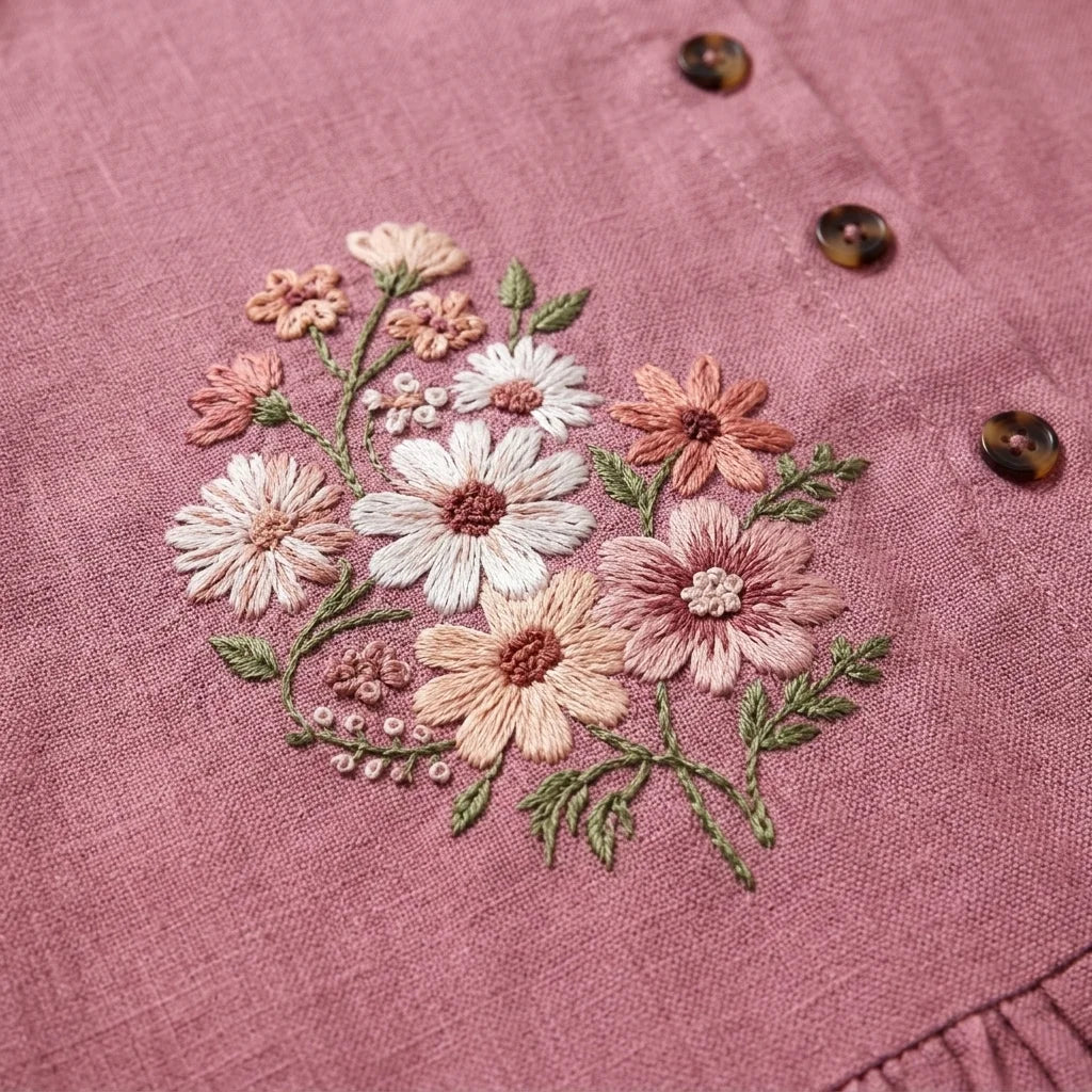 Dusty Rose Embroidered Two-Piece Cotton Set