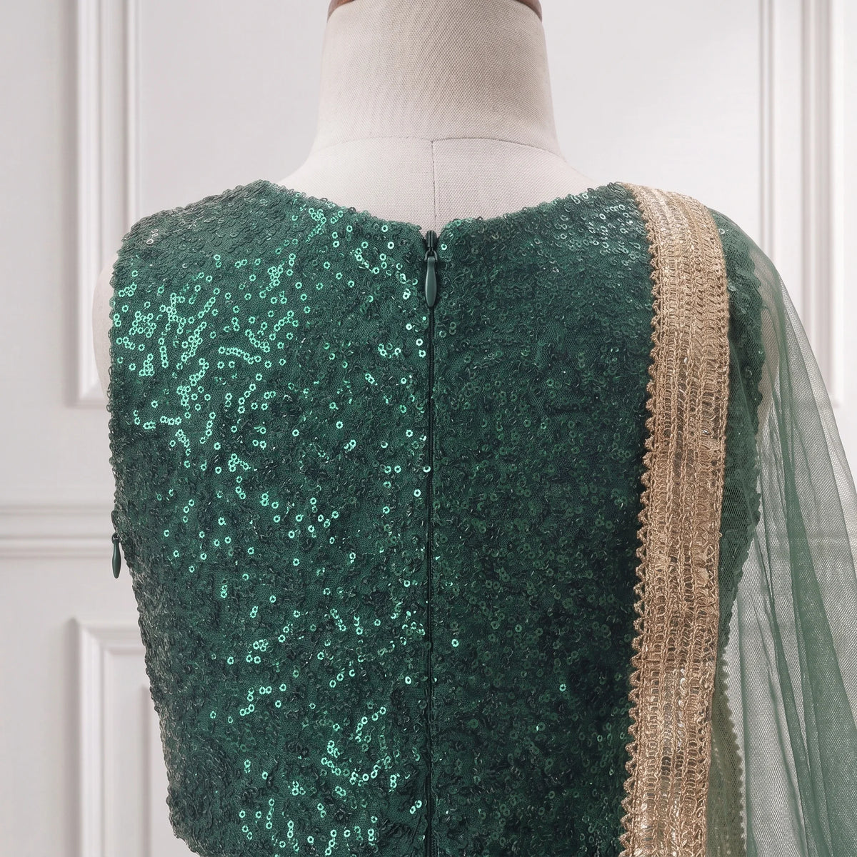 Emerald Green Sequined Sequin & Tulle Lehenga Choli Set