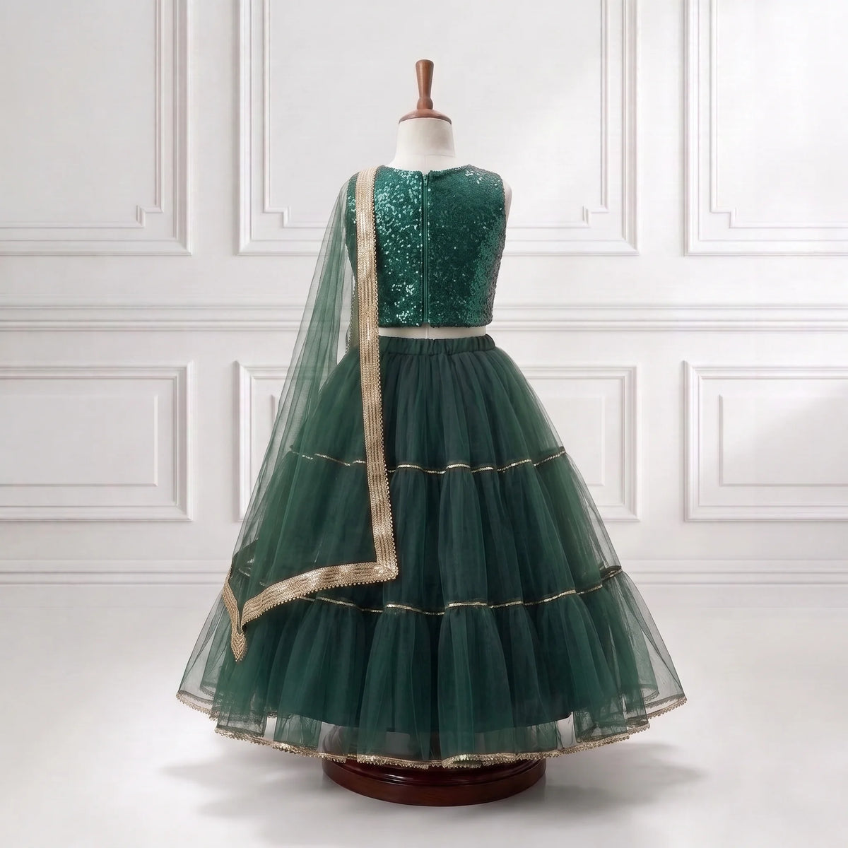 Emerald Green Sequined Sequin & Tulle Lehenga Choli Set