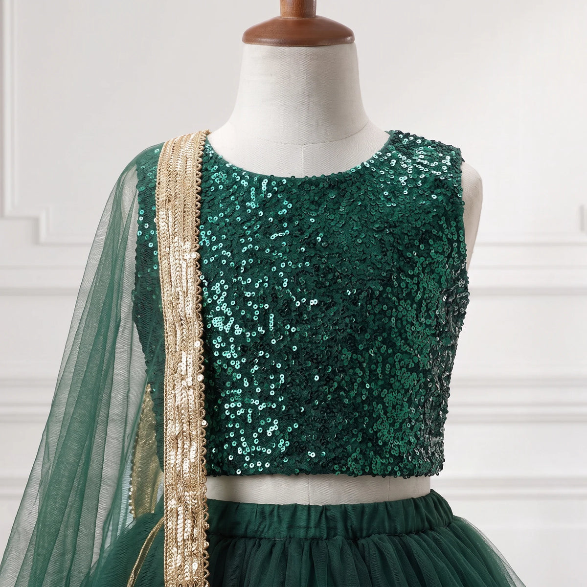 Emerald Green Sequined Sequin & Tulle Lehenga Choli Set