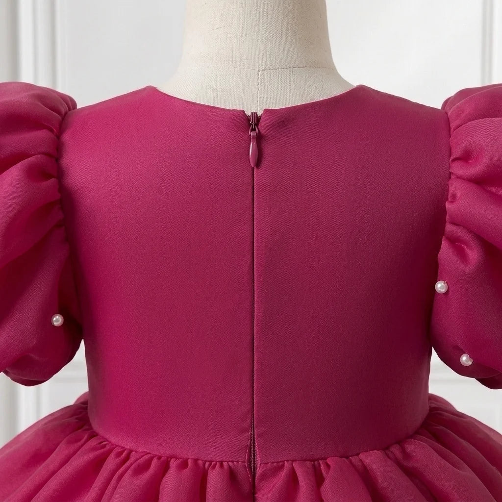 Magenta Pink Butterfly & Pearl Organza Party Dress