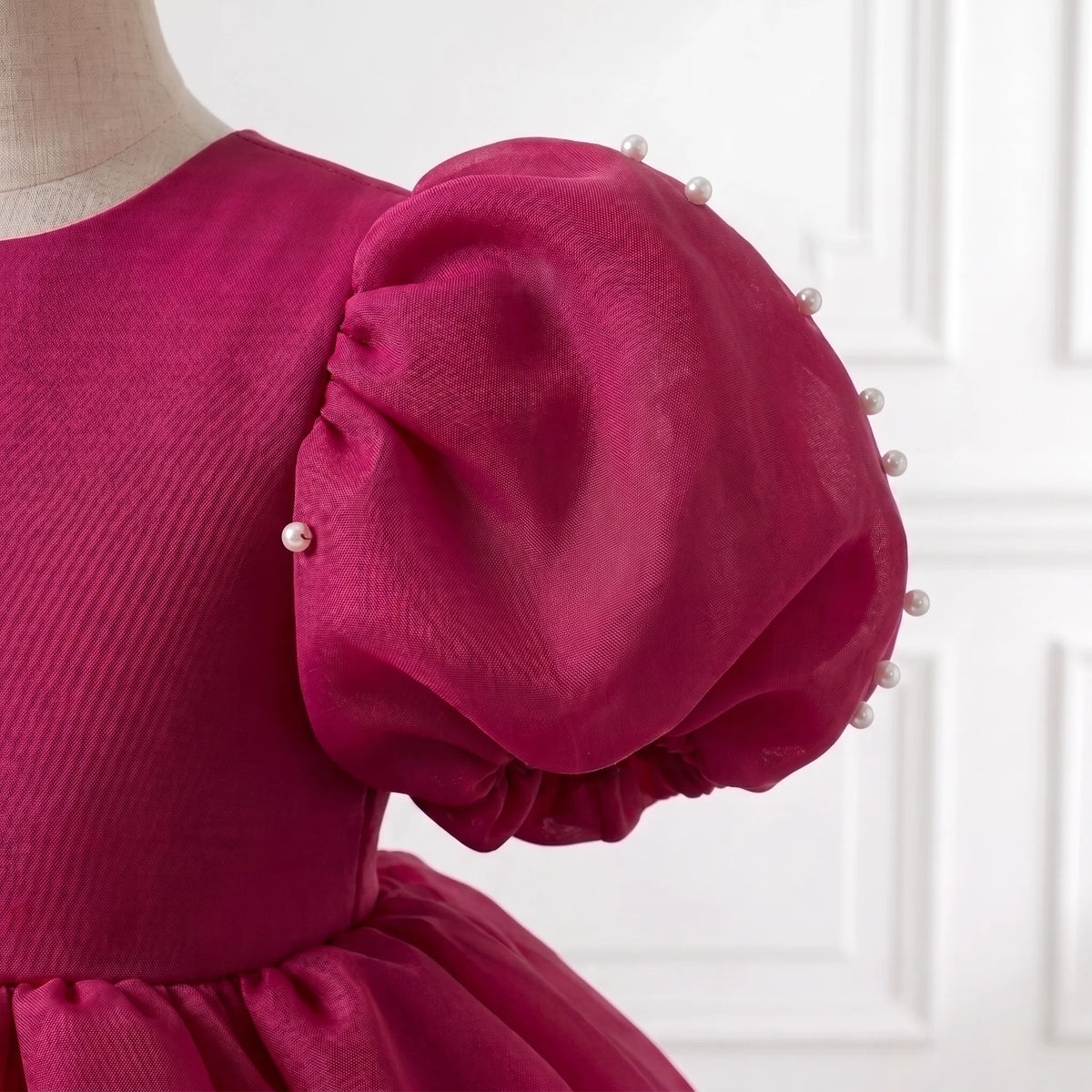 Magenta Pink Butterfly & Pearl Organza Party Dress