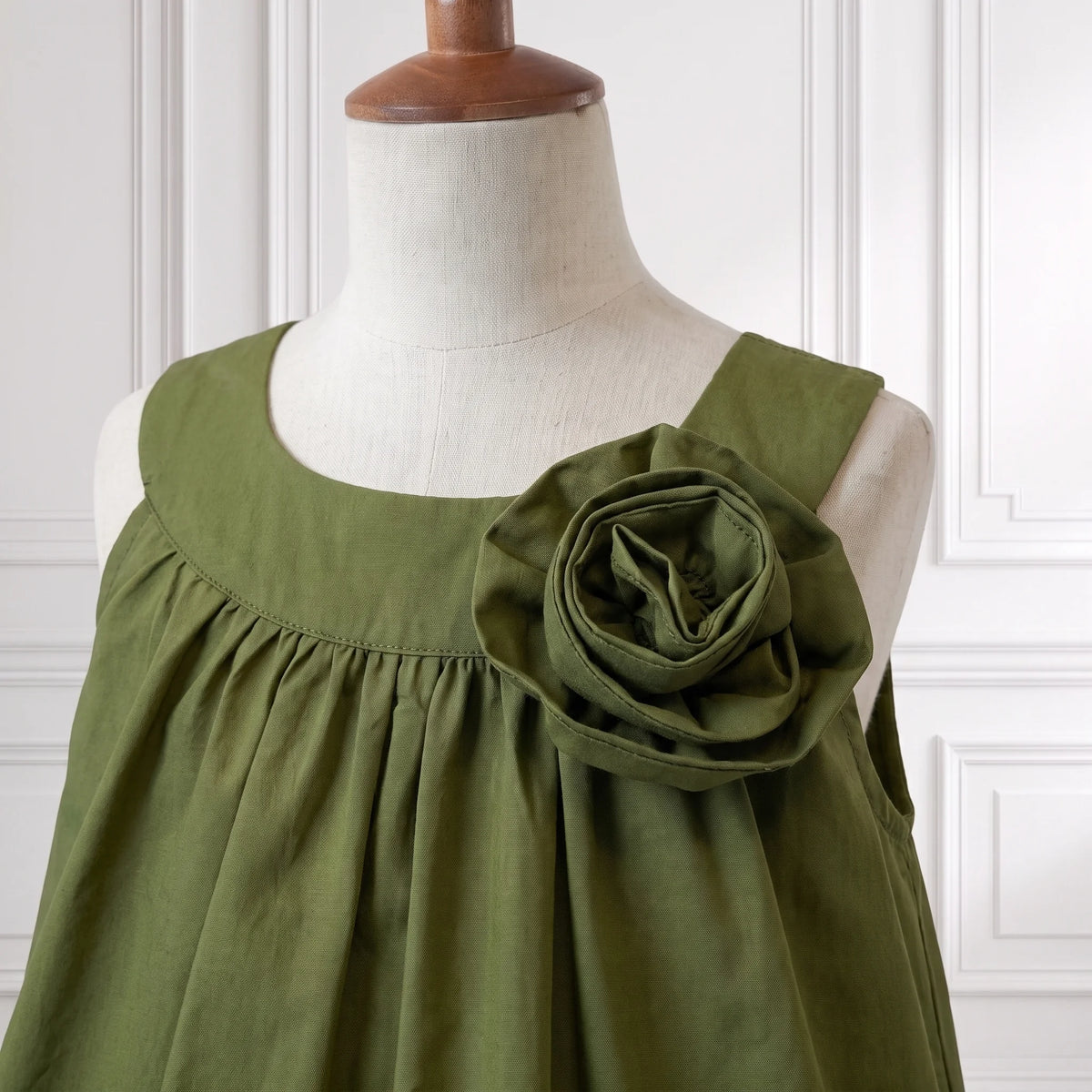 Olive Green Rose Motif Top & Shorts Set