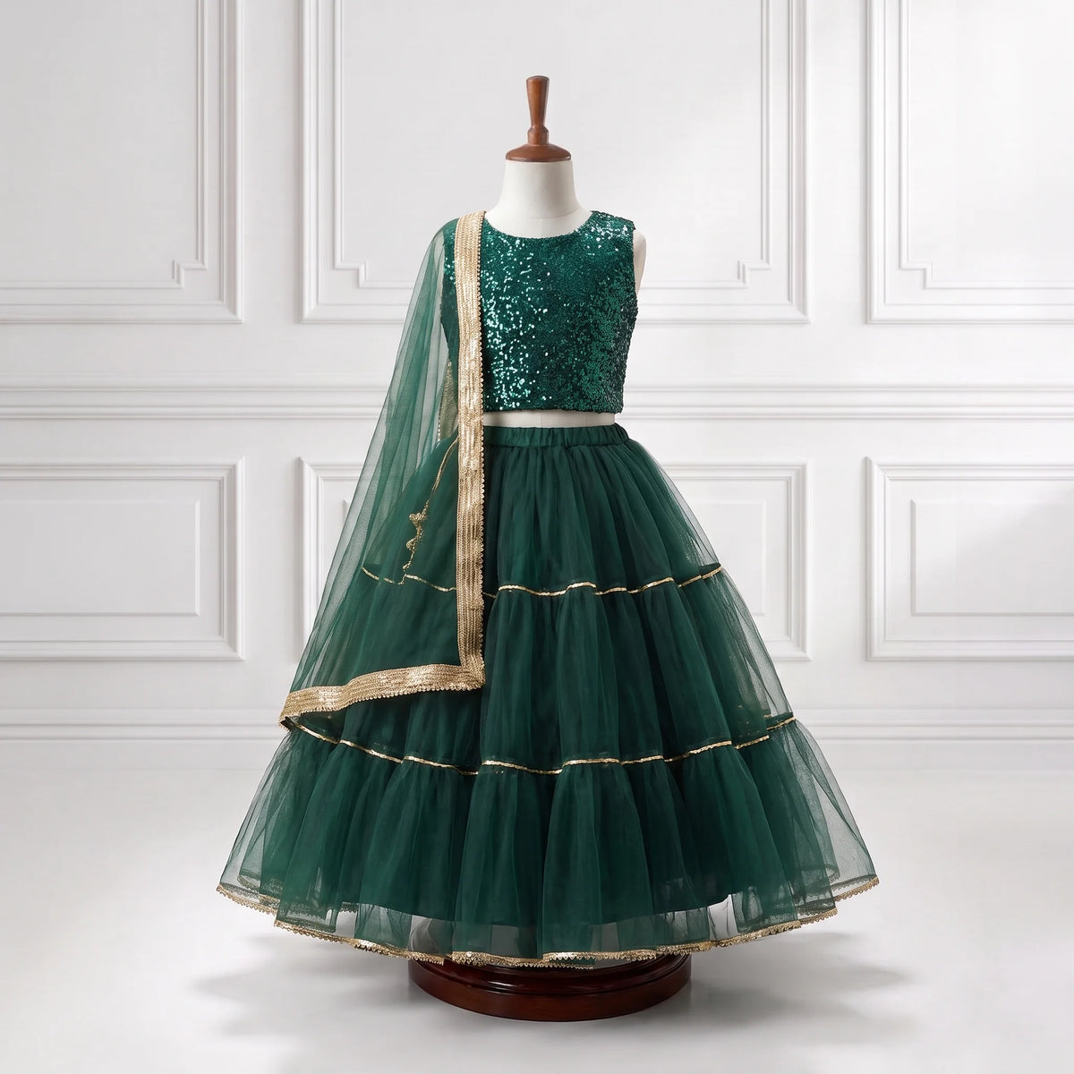 Emerald Green Sequined Sequin & Tulle Lehenga Choli Set