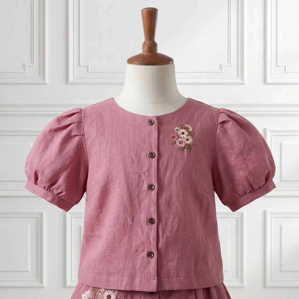 Dusty Rose Embroidered Two-Piece Cotton Set