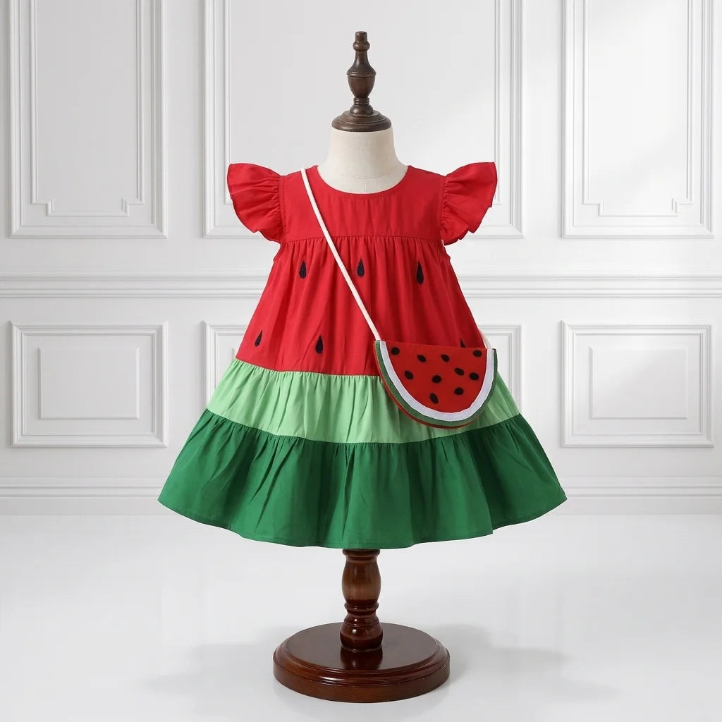 Watermelon Red & Green Tiered Dress