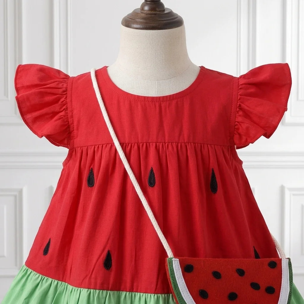 Watermelon Red & Green Tiered Dress