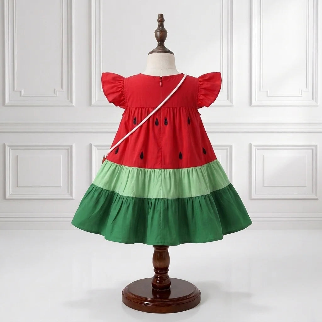 Watermelon Red & Green Tiered Dress